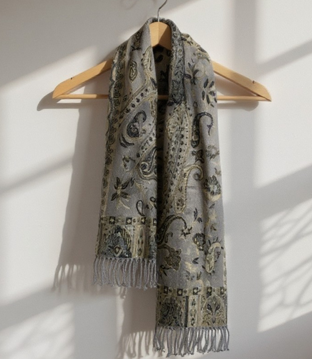 Nine West Gray Paisley Print Scarf Wrap Shawl 72x26 Women’s NWT